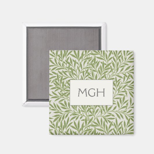 Elegante groene wilg bladeren monogram magneet (Voorkant / Achterkant)