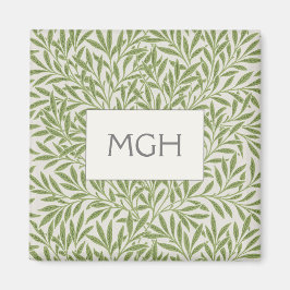 Elegante groene wilg bladeren monogram magneet
