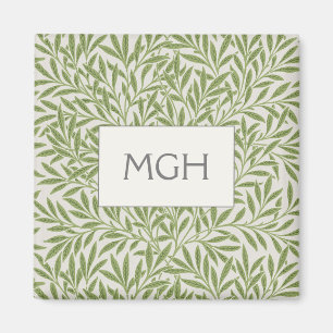 Elegante groene wilg bladeren monogram magneet
