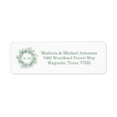 Elegante groene winter botanische krans bruiloft etiket (Voorkant)