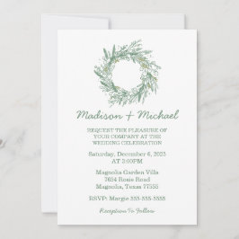 Elegante groene winter botanische krans bruiloft kaart
