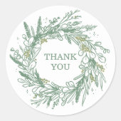 Elegante groene winter botanische krans bruiloft ronde sticker (Voorkant)