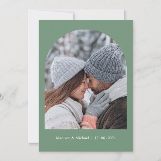 Elegante groene winter botanische krans bruiloft save the date (Voorkant)