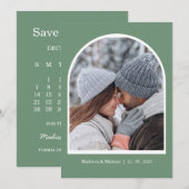 Elegante groene winter botanische krans bruiloft save the date (Voorkant / Achterkant)