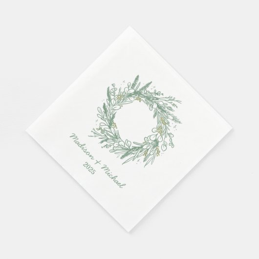 Elegante groene winter botanische krans bruiloft servet (Hoek)
