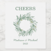 Elegante groene winter botanische krans bruiloft wijn etiket (Enkel label)