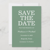 Elegante groene winter bruiloft save the date (Voorkant)