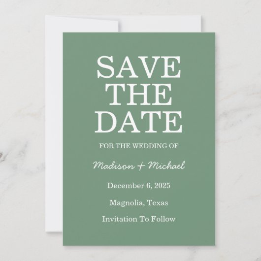 Elegante groene winter bruiloft save the date (Voorkant)