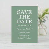 Elegante groene winter bruiloft save the date (Staand voorkant)