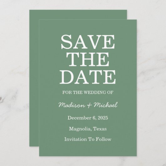 Elegante groene winter bruiloft save the date (Voorkant / Achterkant)