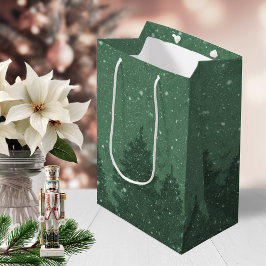 Elegante groene winter sneeuw bomen vakantie medium cadeauzakje