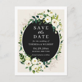 Elegante groene witte bloemen bruiloft Save the Da Briefkaart