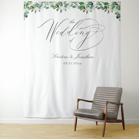 Elegante groene witte bloemen bruiloft tapestry wandkleed (In situ)