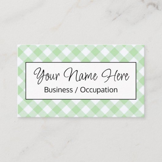 Elegante groene witte gingham checker visitekaartje (Voorkant)