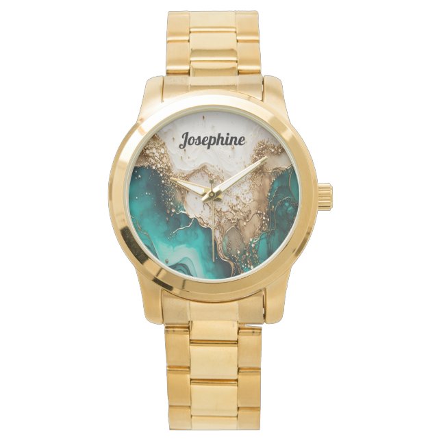 Elegante groene witte glitter stijlvol personalise horloge (Voorkant)