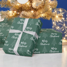 Elegante groene witte kerstboom Vrolijk kerstfeest Cadeaupapier