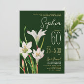 Elegante Groene Witte Lelie 60e Botanische Bloemen Kaart (Staand voorkant)