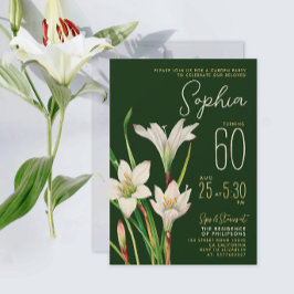Elegante groene witte lelie 60ste botanische bloem kaart