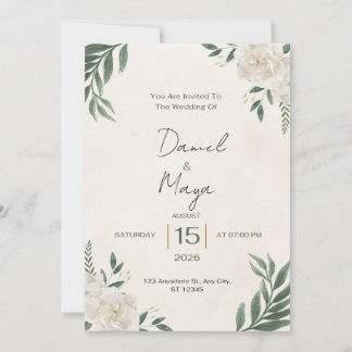 Elegante Groene Witte Roos Trouwuitnodiging 5x7 Kaart
