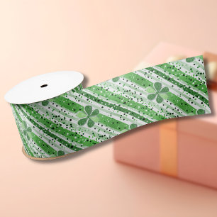 Elegante groene witte strepen klaver glans satijnen lint
