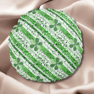 Elegante groene witte strepen Shamrock glans Rond Kussen