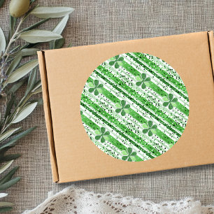 Elegante groene witte strepen Shamrock glans Ronde Sticker