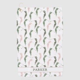 Elegante Groene Witte Vrouw Golfer Monogrammed Golfhanddoek