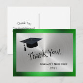Elegante groene zilveren dankjewel afstudeercadeau briefkaart (Voorkant / Achterkant)