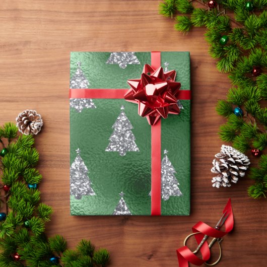 Elegante groene zilveren kerstbomen vakantie cadeaupapier (Feestdagen Geschenken)