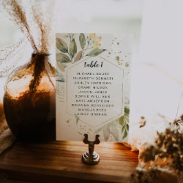 Elegante groene zitplaatskaart met gouden lijstje kaart