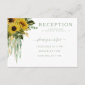 Elegante groene zonnebloem bruiloft receptie informatiekaartje (Voorkant)