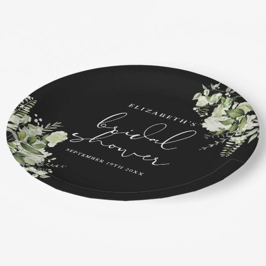 Elegante groene zwarte en witte bruidsdouche papieren bordje (Gekanteld)