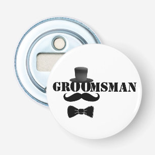 Elegante groomsman hoed en snor button flesopener