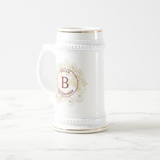 Elegante Groomsman Monogram Beer Stein Bierpul (Voorkant links)