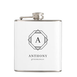 Elegante Groomsman Monogram Vinyl Verpakte Flask Heupfles