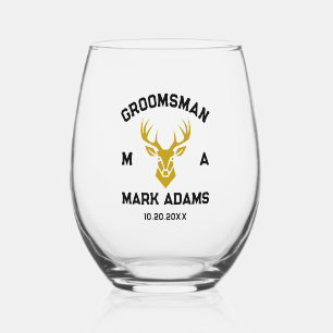 Elegante Groomsmen Gift Herten Hoofd  Monogram Wijnglas Zonder Voet