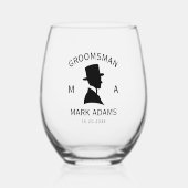 Elegante Groomsmen Man Pet Puit  Monogram Wijnglas Zonder Voet (Voorkant)