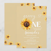 Elegante Groovy One Verjaardag Boho Zonnebloemen Kaart (Voorkant / Achterkant)