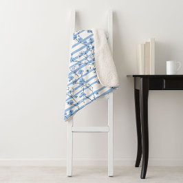 Elegante grote blauwe bloesems gestreepte ontwerp sherpa deken