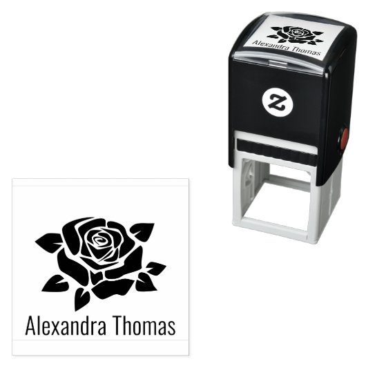 Elegante grote bloemige roos bloesem naam monogram  zelfinktende stempel (In situ)