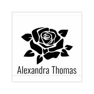 Elegante grote bloemrozenbloesem naam monogram zelfinktende stempel