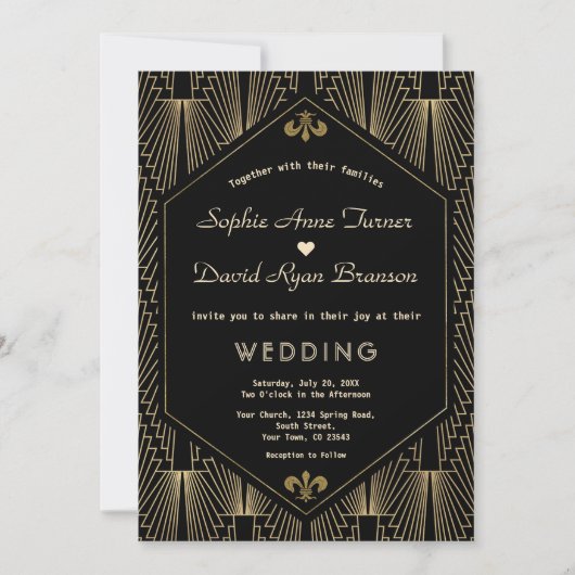 Elegante Grote Gatsby  Gold Art Deco bruiloft Kaart (Voorkant)