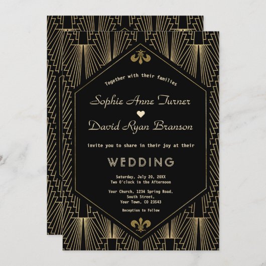Elegante Grote Gatsby  Gold Art Deco bruiloft Kaart (Voorkant / Achterkant)