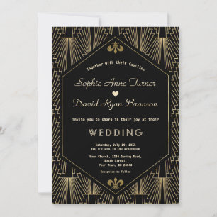 Elegante Grote Gatsby  Gold Art Deco bruiloft Kaart