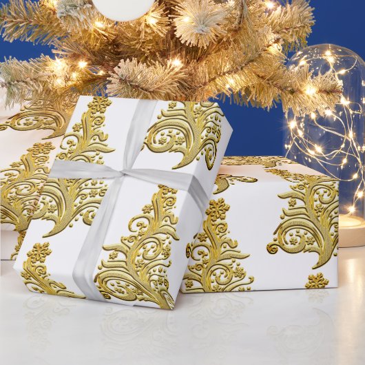 Elegante grote gouden filigraan kerstboom cadeaupapier (Feestdagen)