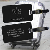 Elegante Grote Grijze Monogram Witte Naam Info, Zw Bagagelabel