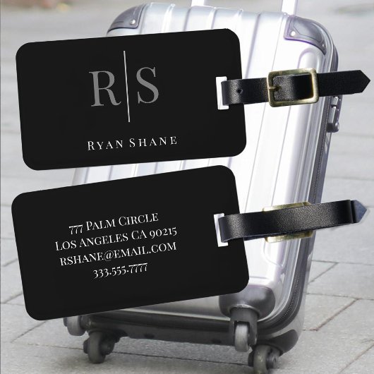 Elegante Grote Grijze Monogram Witte Naam Info, Zw Bagagelabel