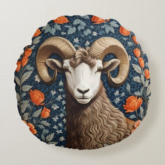Elegante grote hoorn schapen William Morris geïnsp Rond Kussen (Voorkant)