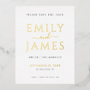 Elegante grote namen trouwdag save the date folie uitnodiging briefkaart