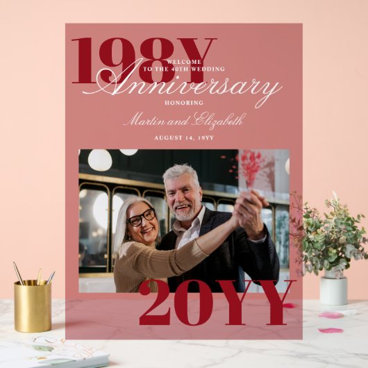 Elegante Grote Nummers 40e Bruiloft Jubileum Foto Acryl Bord (Huwelijk)